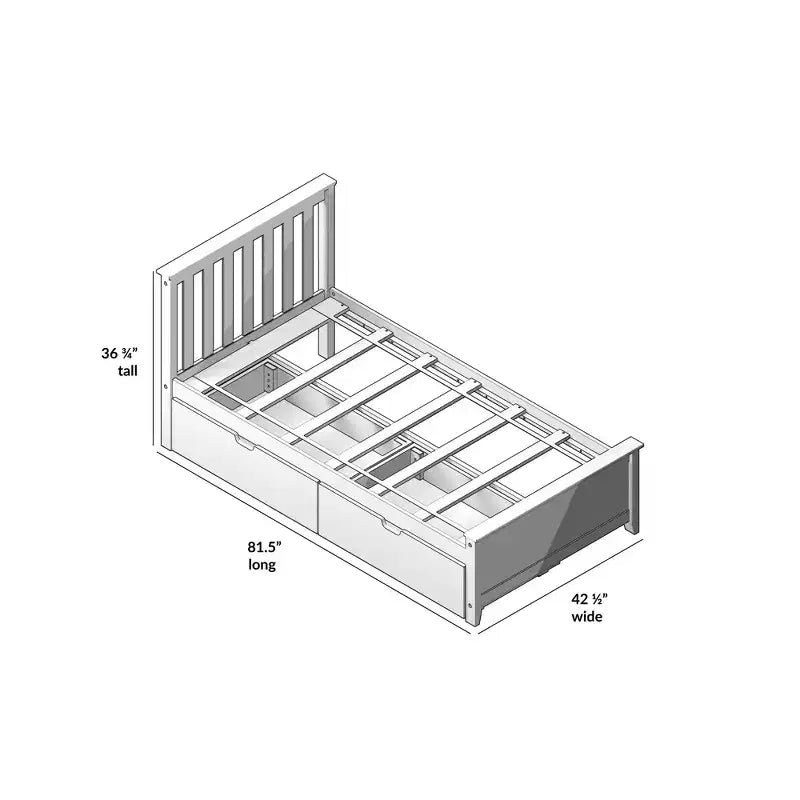 Cadre de lit simple avec tiroir de rangement, lit plateforme en bois massif pour enfants