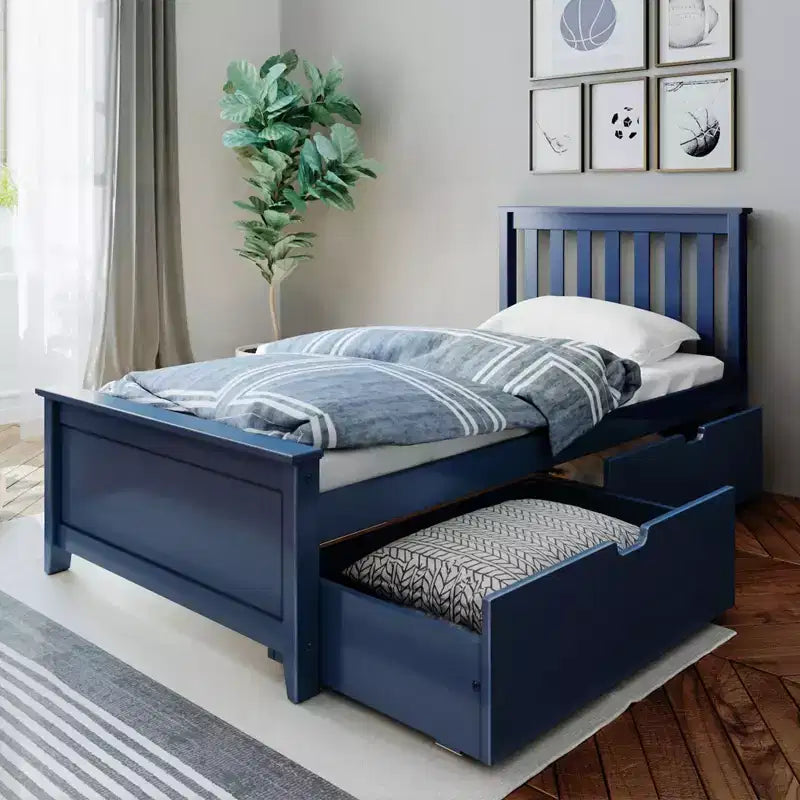 Cadre de lit simple avec tiroir de rangement, lit plateforme en bois massif pour enfants
