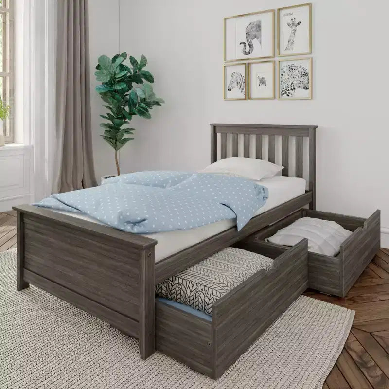 Cadre de lit simple avec tiroir de rangement, lit plateforme en bois massif pour enfants
