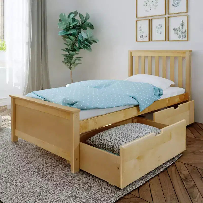Cadre de lit simple avec tiroir de rangement, lit plateforme en bois massif pour enfants
