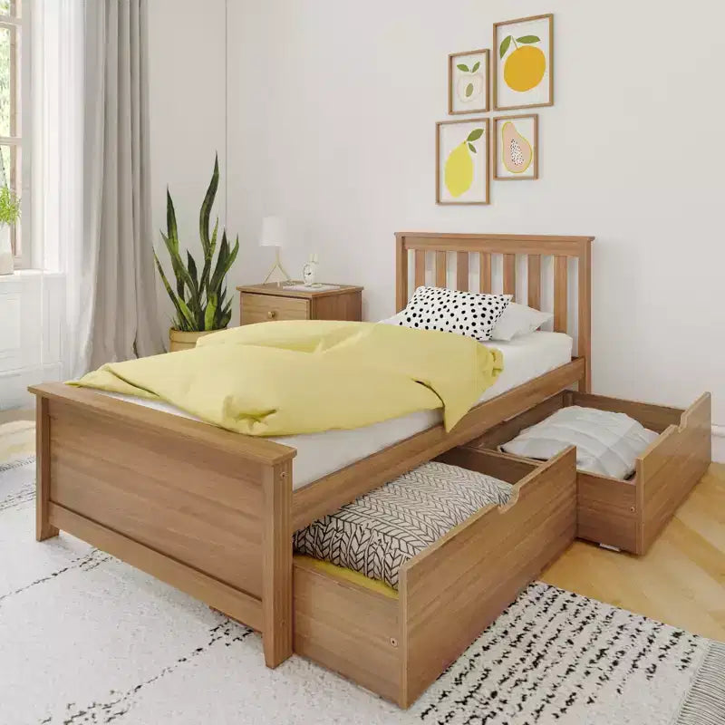 Cadre de lit simple avec tiroir de rangement, lit plateforme en bois massif pour enfants