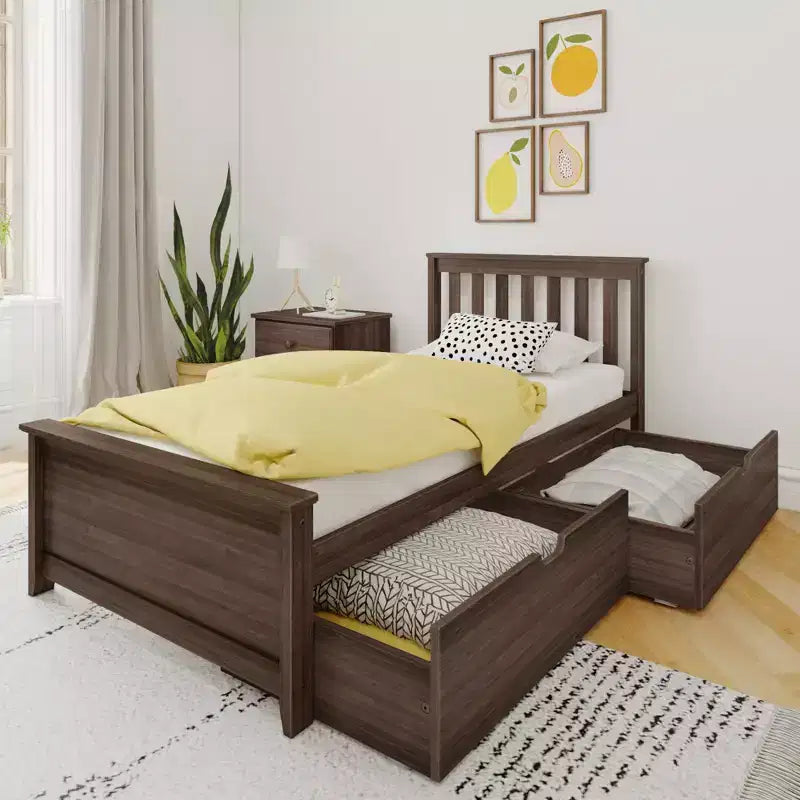 Cadre de lit simple avec tiroir de rangement, lit plateforme en bois massif pour enfants