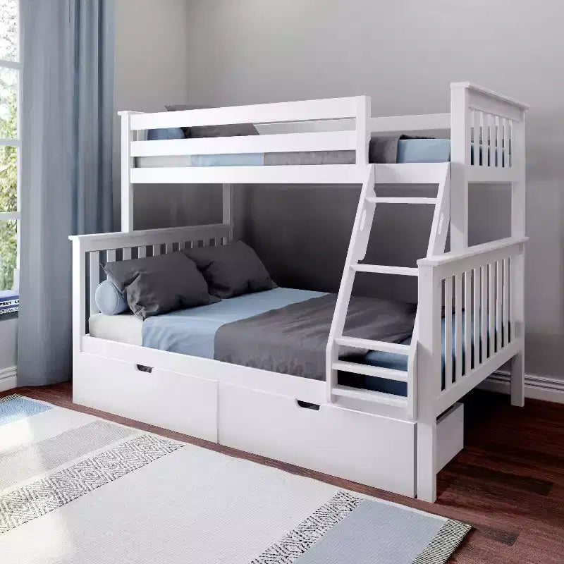 Max & Lily Solid Wood Twin over Full Size Bunk Bed with Storage Drawers and Ladder for Kids