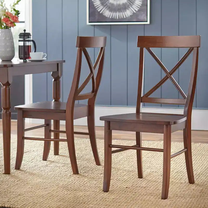 Lot de 2 chaises de salle à manger en bois massif à dossier croisé de style rustique