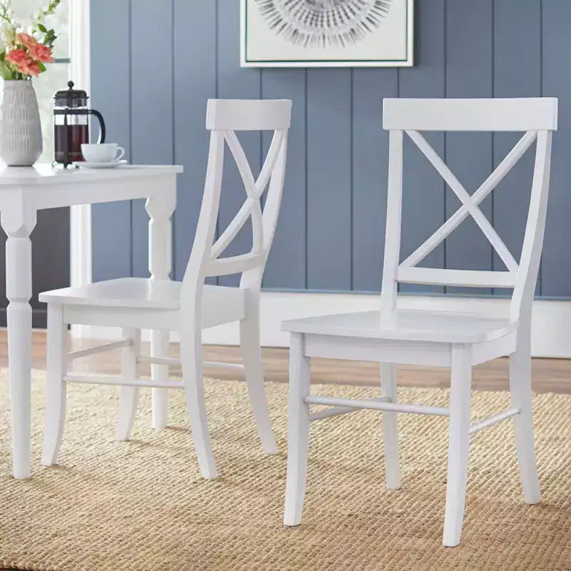 Lot de 2 chaises de salle à manger en bois massif à dossier croisé de style rustique