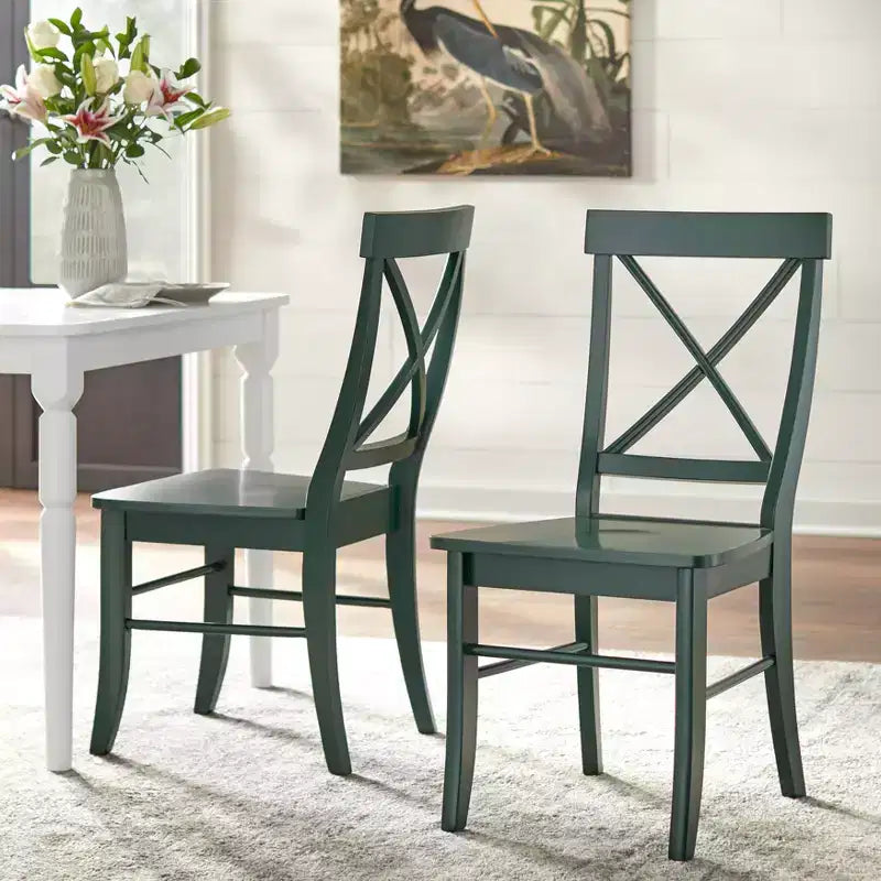 Lot de 2 chaises de salle à manger en bois massif à dossier croisé de style rustique