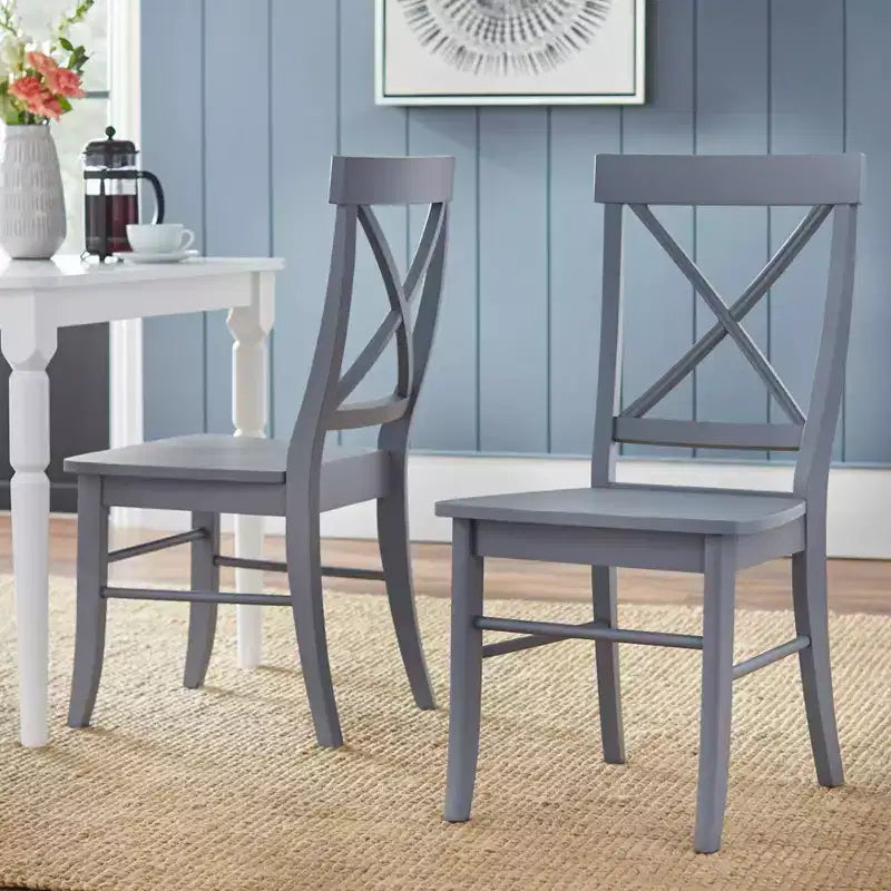 Lot de 2 chaises de salle à manger en bois massif à dossier croisé de style rustique