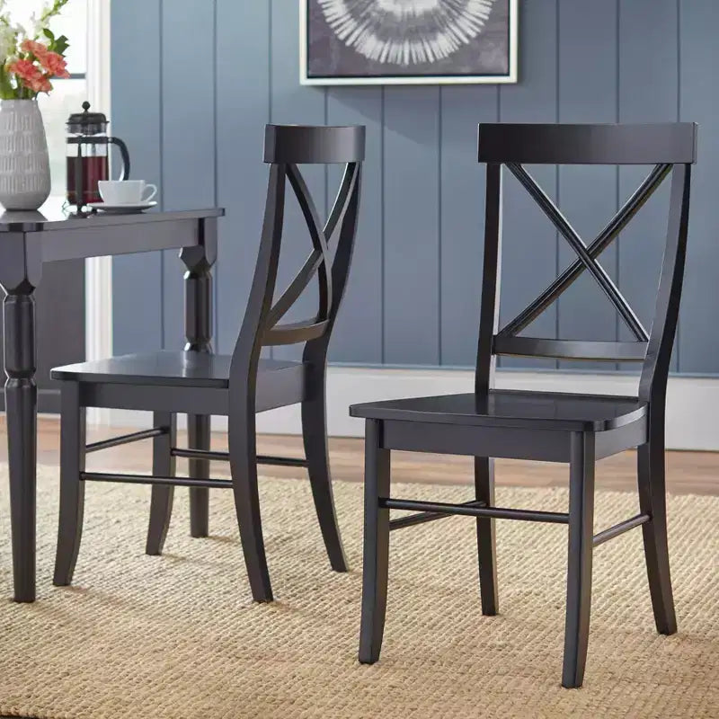 Lot de 2 chaises de salle à manger en bois massif à dossier croisé de style rustique