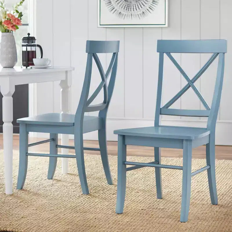 Lot de 2 chaises de salle à manger en bois massif à dossier croisé de style rustique