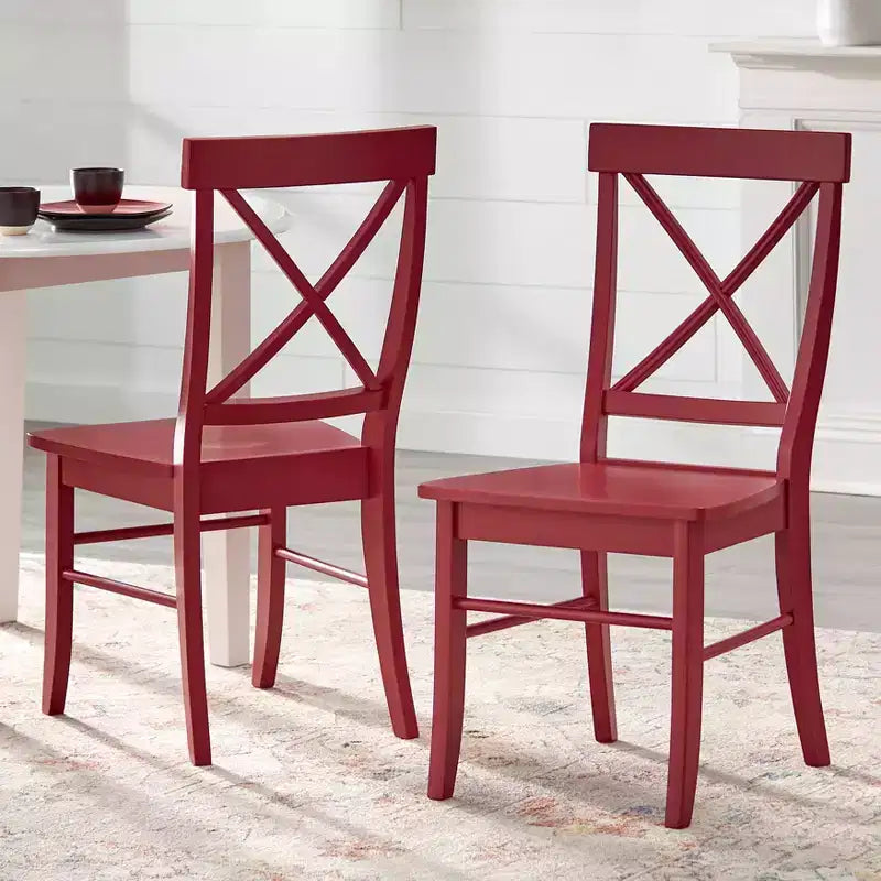 Lot de 2 chaises de salle à manger en bois massif à dossier croisé de style rustique