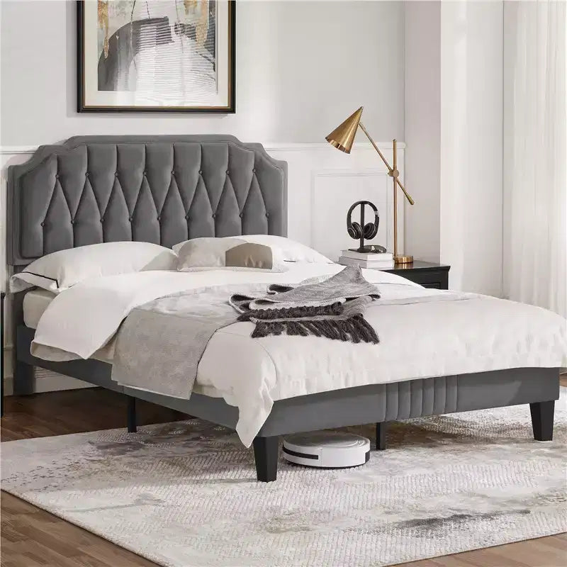 Yaheetech Upholstered Bed Frame with Button-Tufted Headboard