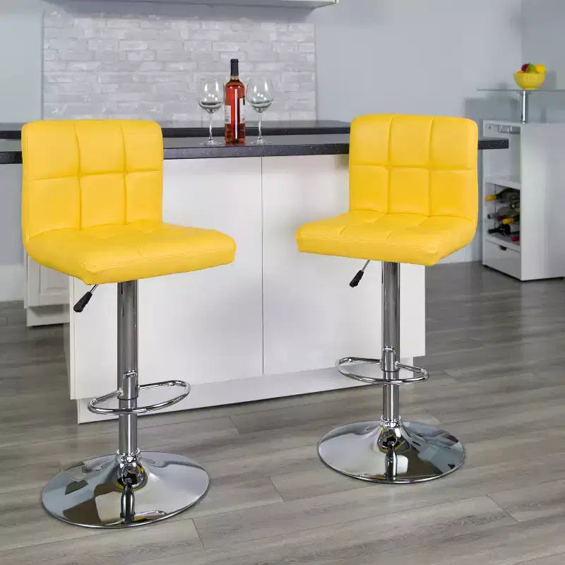Tabouret de bar contemporain en vinyle capitonné, réglable en hauteur