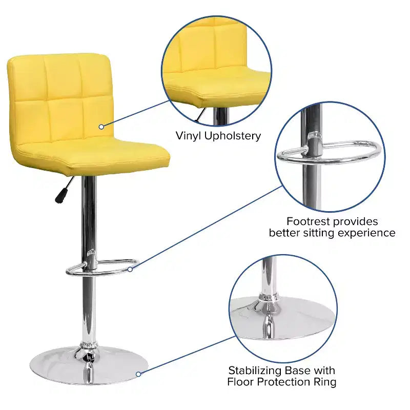 Tabouret de bar contemporain en vinyle capitonné, réglable en hauteur