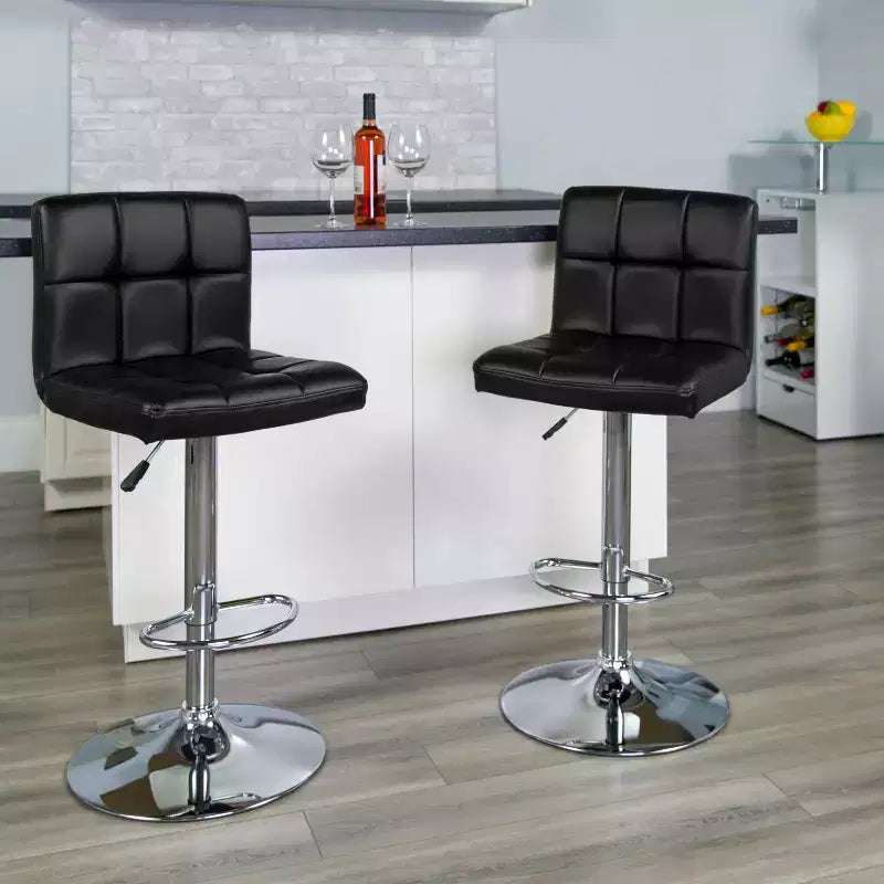Tabouret de bar contemporain en vinyle capitonné, réglable en hauteur
