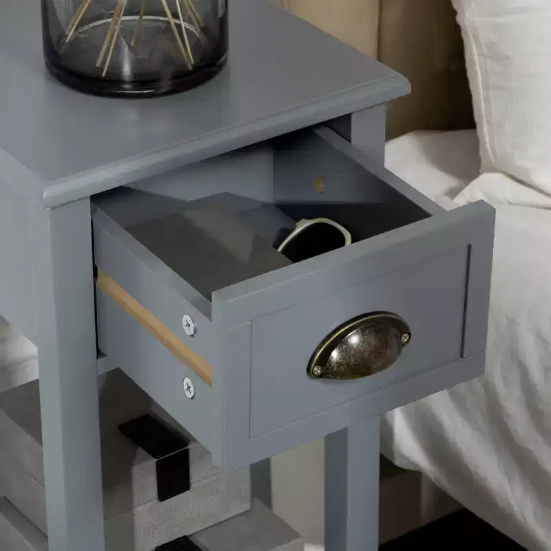 Table d'appoint à 2 niveaux avec tiroir, table de bout étroite avec étagère inférieure, pour salon ou chambre à coucher, lot de 2, gris