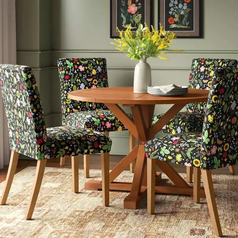 Chaise de salle à manger tapissée à imprimé floral