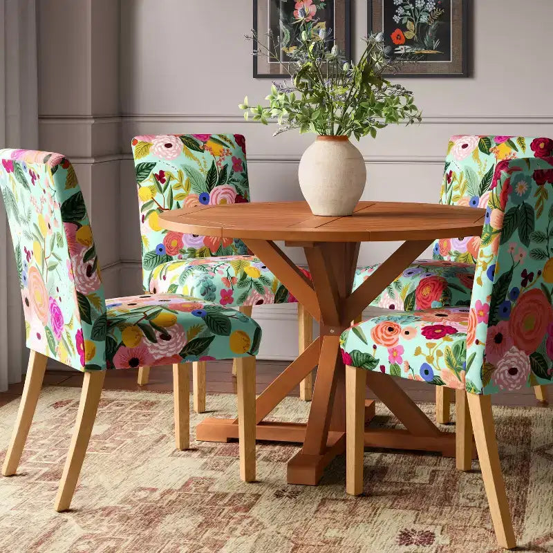 Chaise de salle à manger tapissée à imprimé floral