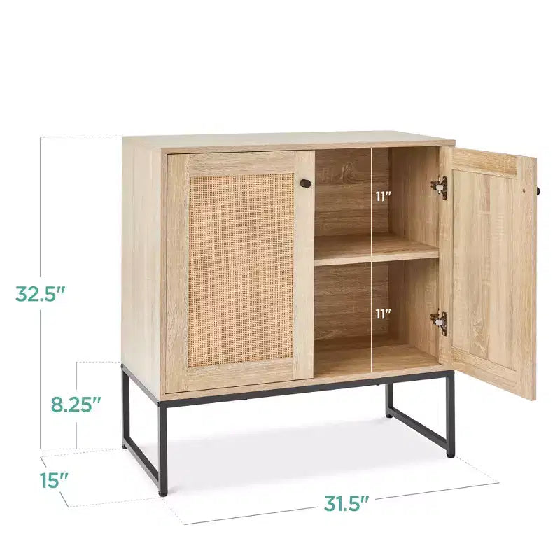 Meuble de rangement 2 portes en rotin, meuble d'appoint, placard avec patins anti-rayures