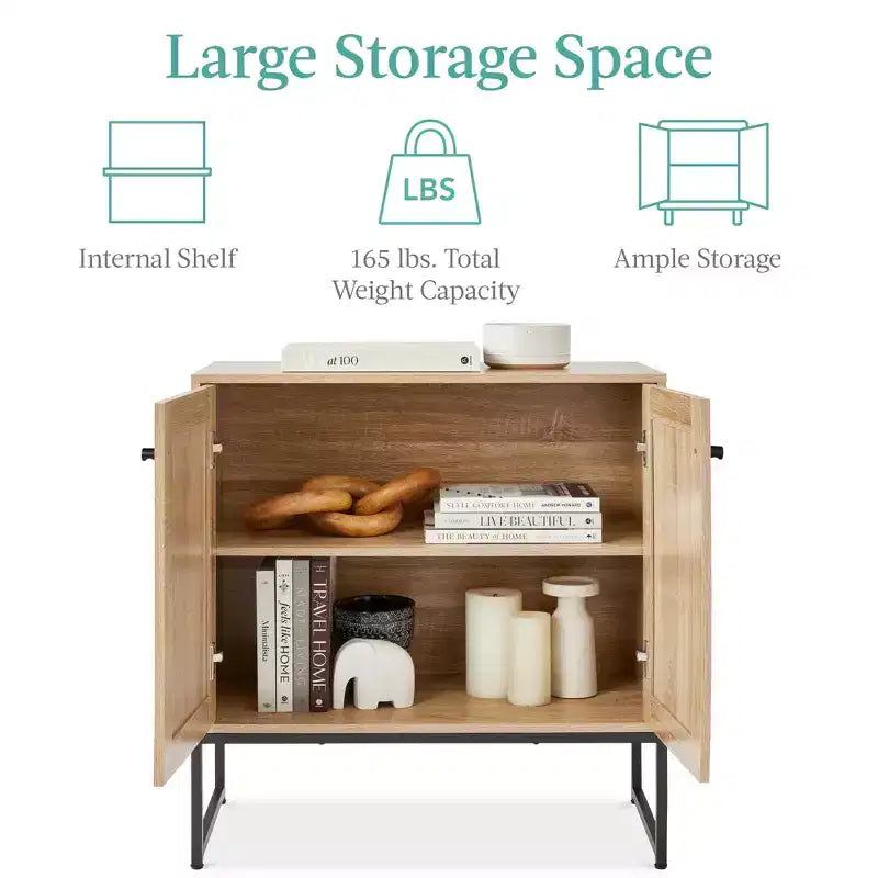 Meuble de rangement 2 portes en rotin, meuble d'appoint, placard avec patins anti-rayures