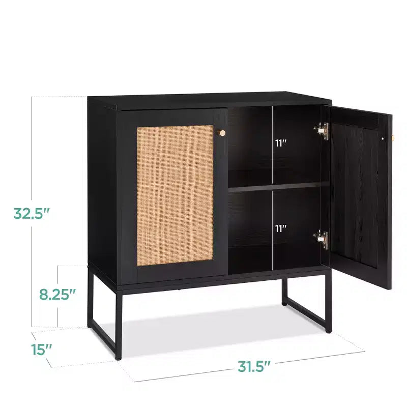 Meuble de rangement 2 portes en rotin, meuble d'appoint, placard avec patins anti-rayures
