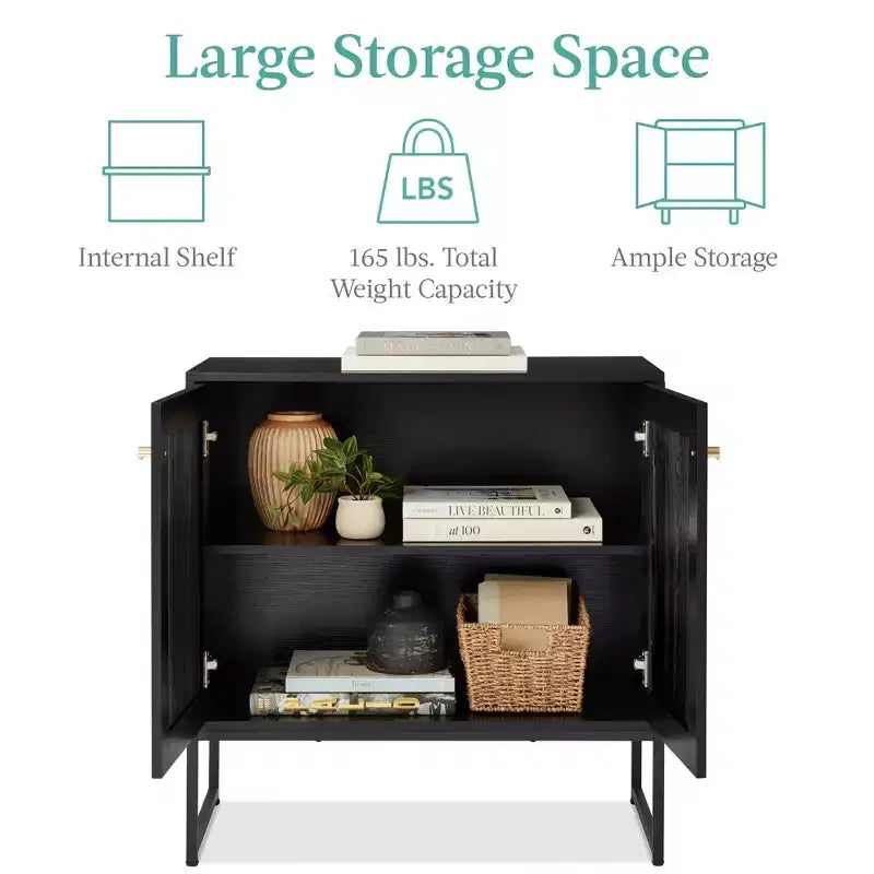 Meuble de rangement 2 portes en rotin, meuble d'appoint, placard avec patins anti-rayures