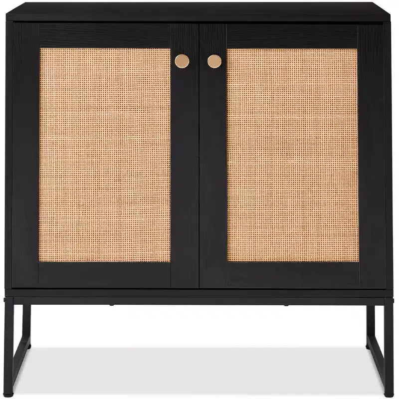 Meuble de rangement 2 portes en rotin, meuble d'appoint, placard avec patins anti-rayures