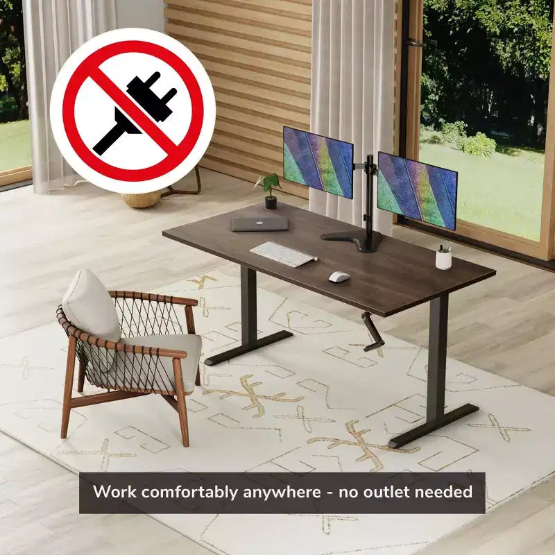 Bureau assis-debout à manivelle, réglable en hauteur, avec plateau de 55"