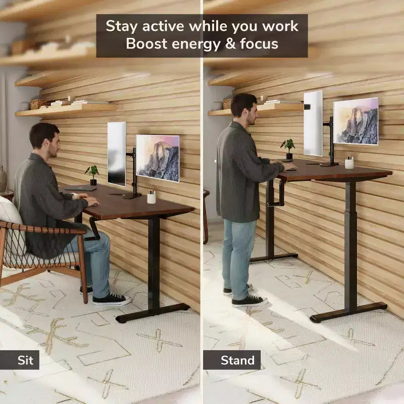 Bureau assis-debout à manivelle, réglable en hauteur, avec plateau de 55"