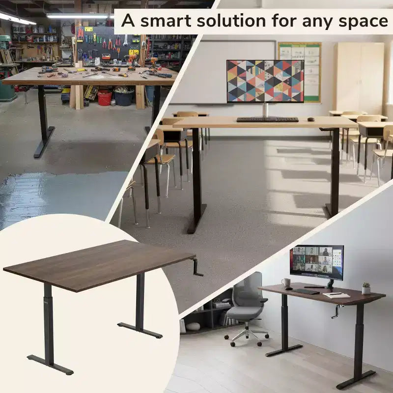 Bureau assis-debout à manivelle, réglable en hauteur, avec plateau de 55"