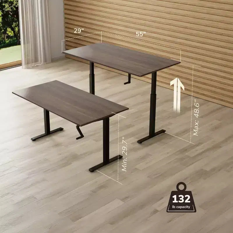 Bureau assis-debout à manivelle, réglable en hauteur, avec plateau de 55"